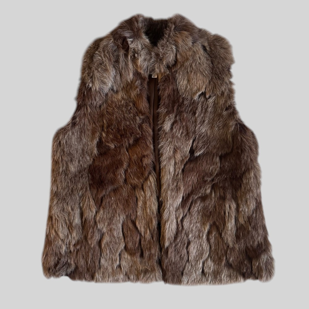 BB Dakota Steve Madden Brown Faux Fur Vest Shaggy Glam Large Mob Wife Boho